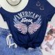 American Flag Eagle Wing Graphic Tee in Blue for Women