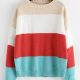 Color-blocking Drop Shoulder Textured Sweater