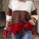 Drop Shoulder Colorblock Frayed Sweater