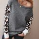 Drop Shoulder Leopard Panel Pullover Sweater