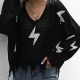 Drop Shoulder Lightning Pattern Frayed Oversized Sweater