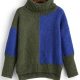 High Low Color Block Turtleneck Sweater