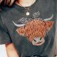 Highland Cow Print Casual Tee with Retro Touch