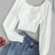 Lace Up Smocked Waist Milkmaid Blouse