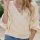 Lantern Sleeve Surplice Cable Knit Sweater