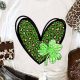 Leopard Heart Print Crewneck Tee with White Clover Design